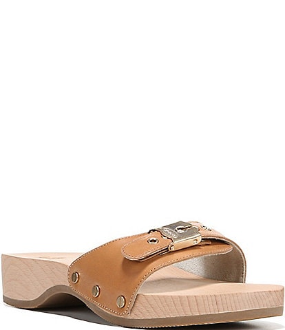 Dr. Scholl's Original Leather Buckle Hardware Platform Slide Sandals