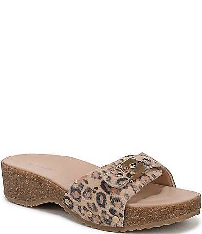 Dr. Scholl's Original Flex Distressed Leopard Print Suede Cork Buckled Slide Sandals