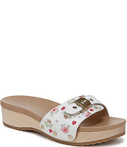Dr. Scholl's Original Too Leather Floral Platform Slide Sandals