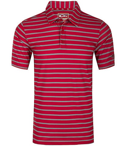 Drake Clothing Co. Short Sleeve Striped Performance Stretch Polo Shirt
