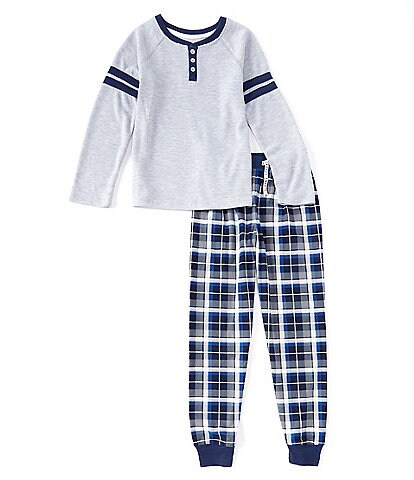 Dream Life Big Boys 8-14 Long Sleeve Ribbed Knit Henley Flannel Plaid 2-Piece Pajamas Set