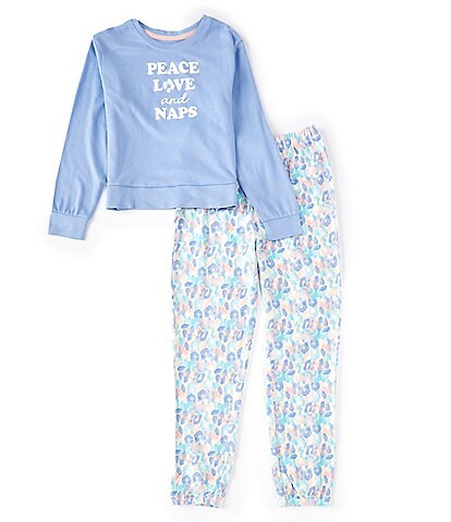 Dream Life Big Girls 7-16 Long-Sleeve Peace, Love & Naps Pajama Top & Printed Pajama Pant Set