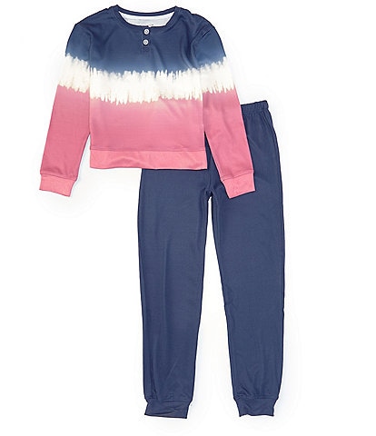 Dream Life Big Girls 7-16 Long-Sleeve Tie-Dye Pajama Top & Solid Pajama Pant Two Piece Set