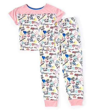Dream Life Big Girls 7-16 Short-Sleeve Color Block Pajama Tee & Graffiti-Printed Pajama Pant Set