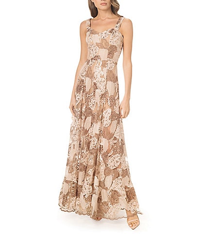 Dress the Population Anabel Floral Embroidered Sweetheart Neck Sleeveless Maxi Dress