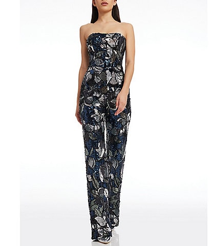 Dress the Population Andy Sequin Strapless Wide Leg Jumpsuit