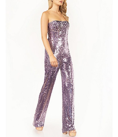 Dress the Population Andy Sequin Wide Leg Strapless Jumpsuit