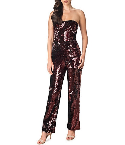 Dress the Population Andy Sequin Wide Leg Strapless Jumpsuit