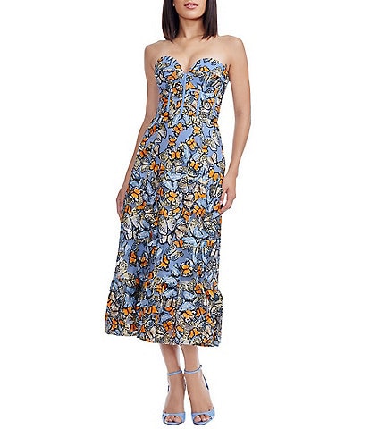 Dress The Population Carina Butterfly Sweetheart Neckline A-Line Ruffle Hem Midi Dress