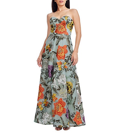 Dress the Population Connor Floral Strapless Sweetheart Bustier A-Line Gown