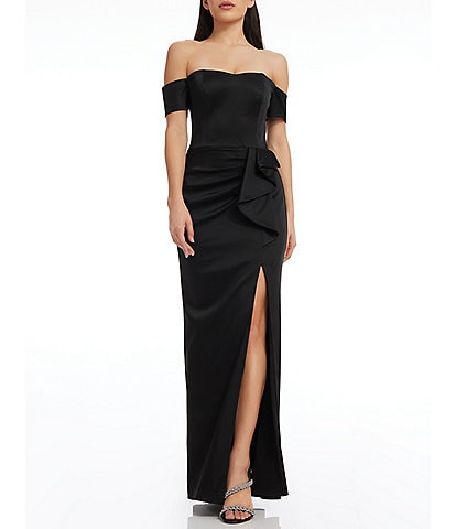 Dress the Population Gabrielle Off-the-Shoulder Gathered Asymmetrical Drape Gown