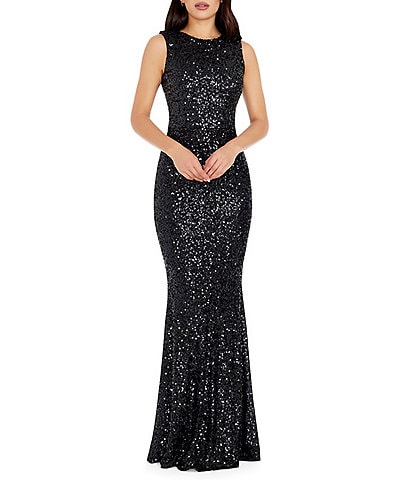 Dress the Population Leighton Sequin Round Neck Sleeveless Mermaid Gown