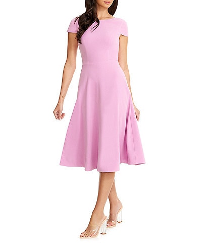 Dress the Population Livia Boat Neck Cap Sleeve Pleated Side Pocket Dress