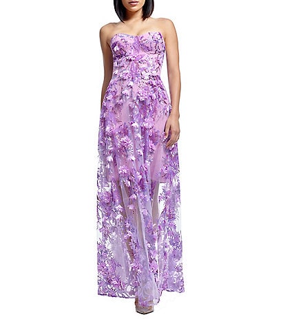Dress the Population Melissa Sweetheart Neck 3D Applique Illusion Hem A-Line Gown
