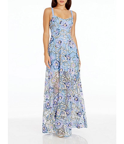 Dress the Population Nina Floral Beaded Sweetheart Neck Sleeveless Gown