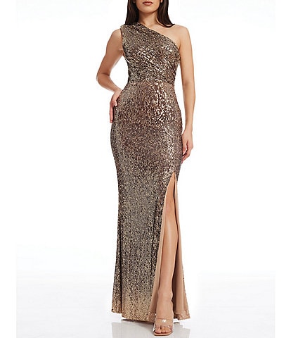 Dress the Population Sariah Sequin One Shoulder Sleeveless Side Slit Mermaid Gown