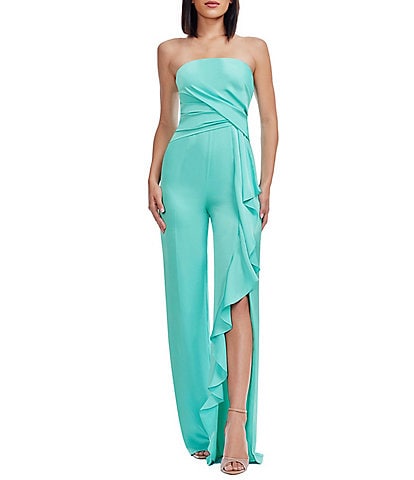 Dress the Population Shawn Strapless Ruffle Front Slit Jumpsuit