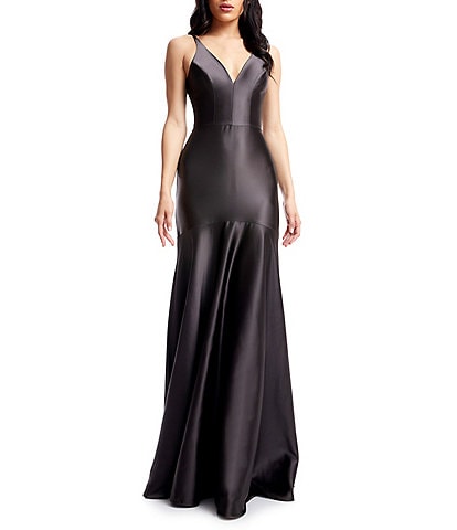 Dress The Population Shirley Satin V-Neck Sleeveless Mermaid Gown