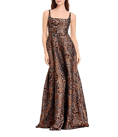 Dress the Population Vienna Metallic Pattern Square Neck A-Line Gown