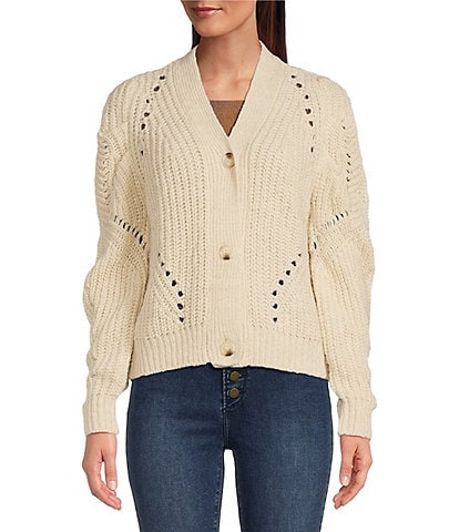 Driftwood Emie Balloon Sleeve Button V-Neck Front Cardigan