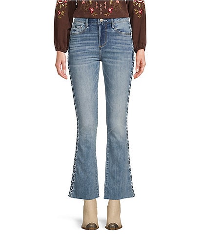 Driftwood Roxy Intertwined Crop Flare Side Braid Trim Stretch Denim Jeans