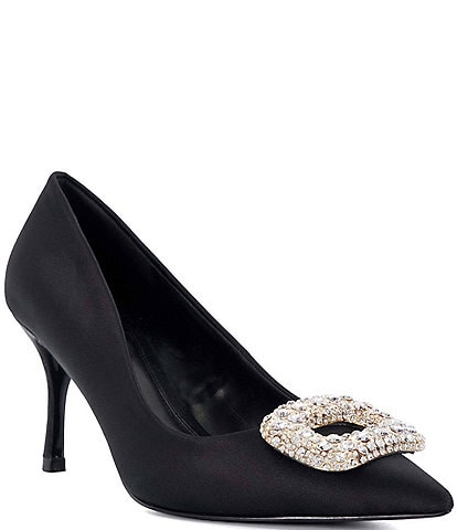 Dune London Aquamarine Satin Jewel Brooch Pumps