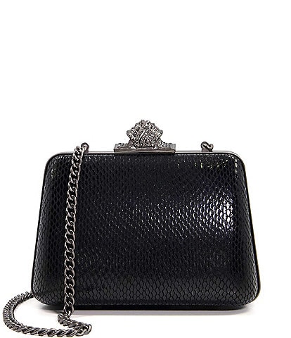 Dune London Become Embellished Embossed Faux Leather Clasp Clutch Bag