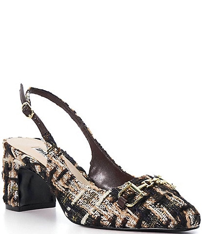 Dune London Choiced Plaid Boucle Bit Buckle Slingback Pumps