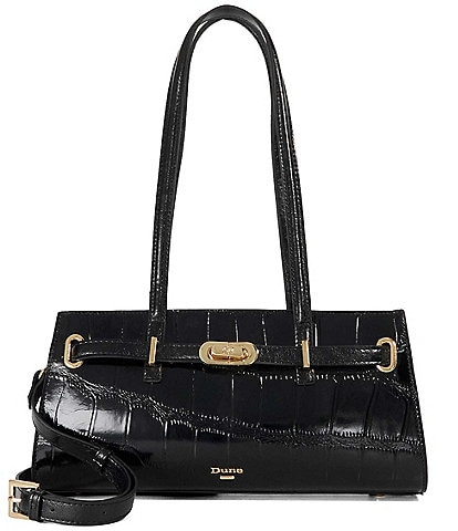 Dune London Depend Black Croc Embossed Shoulder Bag