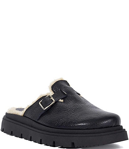 Dune London Gene Leather Faux Shearling Lined Platform Mule Clogs