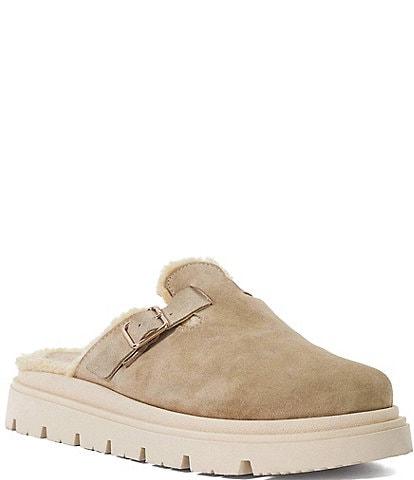 Dune London Gene Leather Faux Shearling Lined Platform Mule Clogs