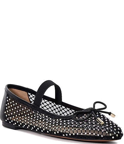 Dune London Happening Rhinestone Fishnet Mesh Ballet Flats