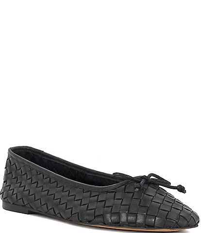 Dune London Heat Woven Leather Bow Ballerina Flats