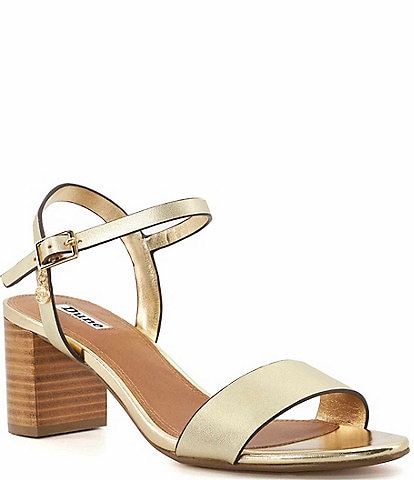 Dune London Jelly Metallic Leather Ankle Strap Block Heel Sandals