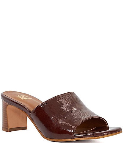 Dune London Jule Patent Leather Stacked Heel Banded Slide Sandals