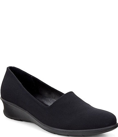 ECCO Felicia Stretch Leather and Textile Slip-On Wedge Loafers