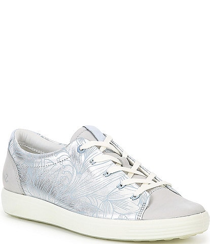 ECCO Soft VII Metallic Leather Lace-Up Floral Floral Sneakers