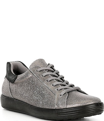 ECCO Women's Soft VII Leather Elastic Lace Up Slip On Sneakers