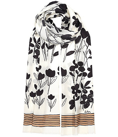Echo Scribble Floral Silk Scarf