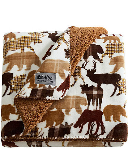 Eddie Bauer Animal Plaids Printed Reversible Plush Throw