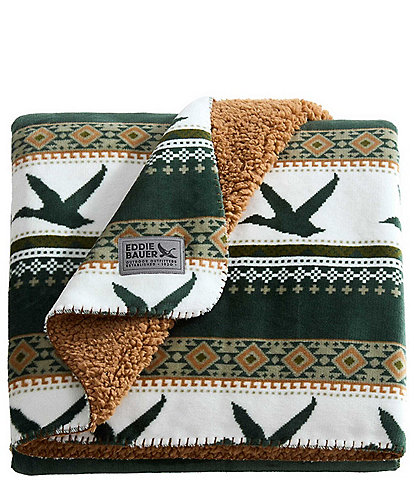 Eddie Bauer Goose Sweater Printed Reversible Plush Throw