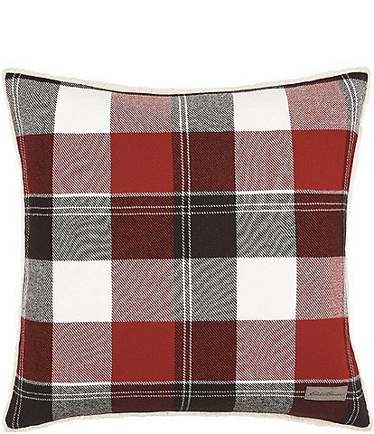 Eddie Bauer Lodge Dark Red Plaid Square Throw Pillow