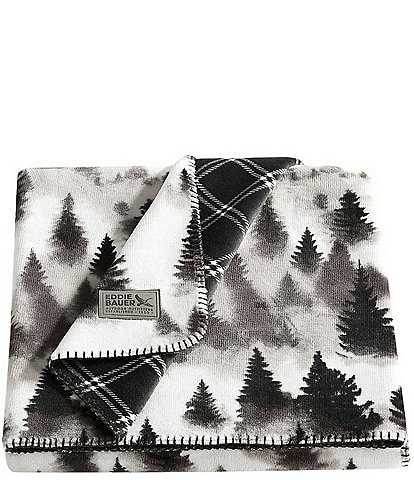 Eddie Bauer Spruce Mist Printed Plush Reversible Throw