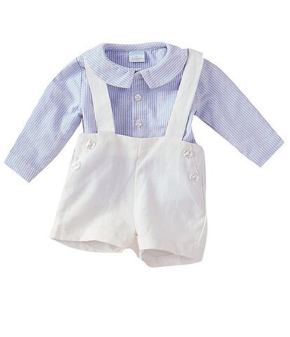 Edgehill Collection Baby Boy Newborn-24 Months Peter Pan Shirt & Suspender Short Set
