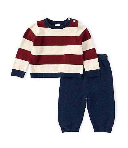 Edgehill Collection Baby Boys 3-24 Months Long Sleeve Flutter Collar Sweater Stripe Sweater & Pants Set