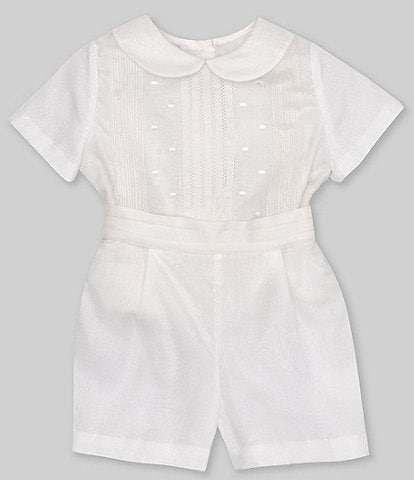 Edgehill Collection Baby Boys 3-24 Months Peter Pan Collar Short Sleeve Heirloom Christening Romper Set