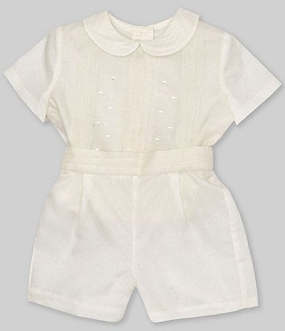 Edgehill Collection Baby Boys 3-24 Months Peter Pan Collar Short Sleeve Heirloom Christening Romper Set