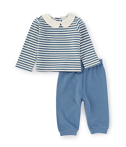 Edgehill Collection Baby Boys 3-24 Months Peter Pan Long Sleeve Knit Stripe Top & Pants Set