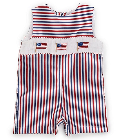 Edgehill Collection Baby Boys 3-24 Months Round Neck Sleeveless Smocked American Flag Jon Jon