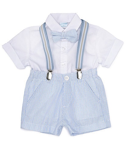 Edgehill Collection Baby Boys 3-24 Months Stripe Button-Front Shirt & Linen Suspender Shorts 2-Piece Set